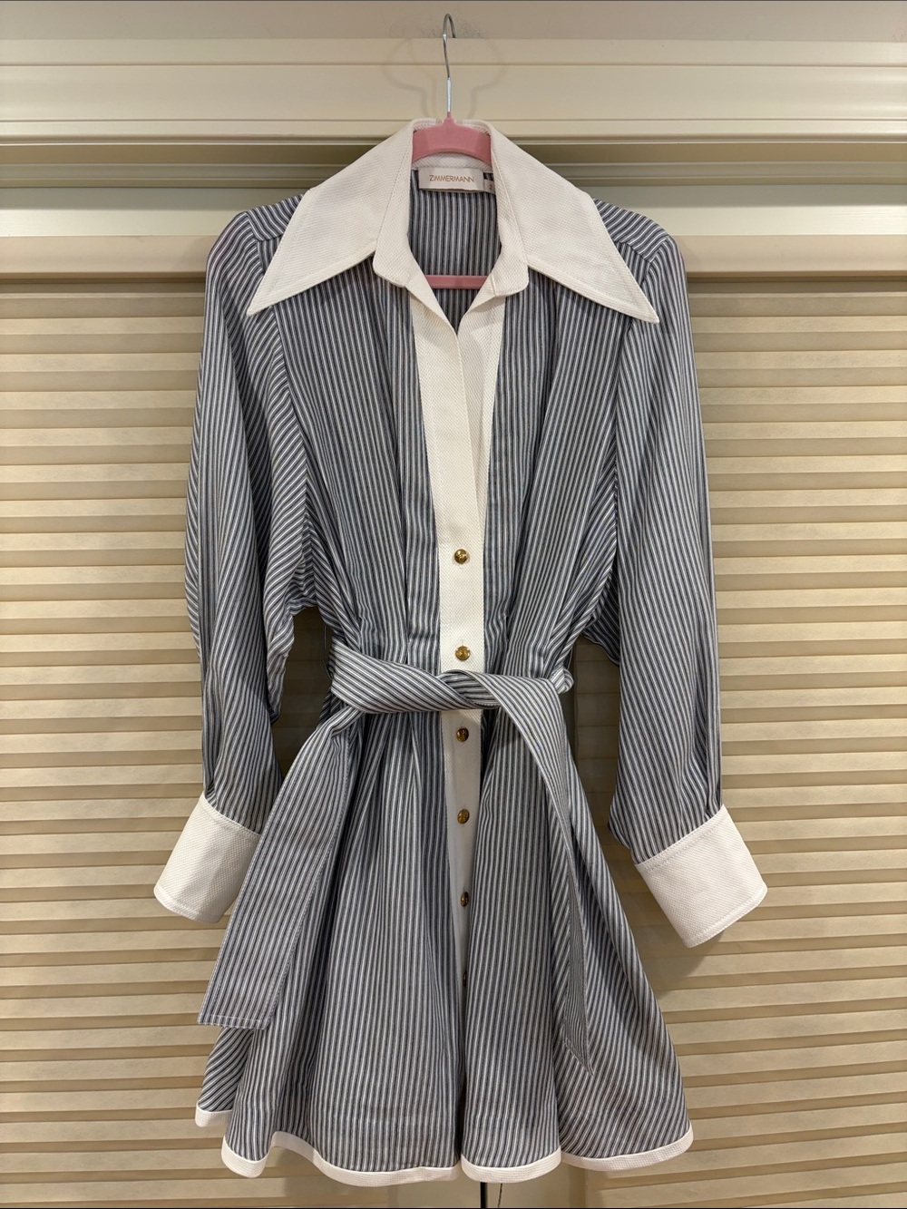 NWOT Zimmermann White Textured Mini Dress in Stripe, Size AU 2 = M